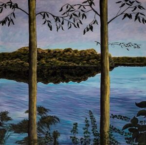 Nostalgic Painting of summer lake
