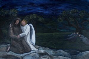 Original Bible Painting of Jesus in Gethsemane with Angel