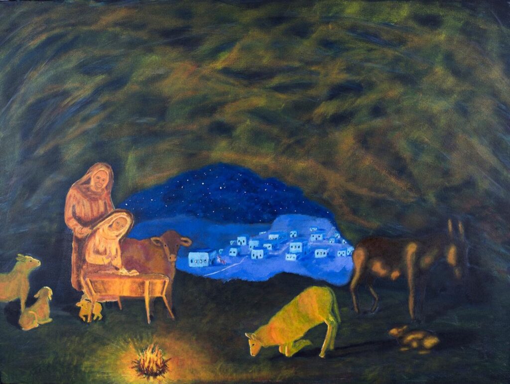 Original Traditional Inspirational Bible Painting of Nativity